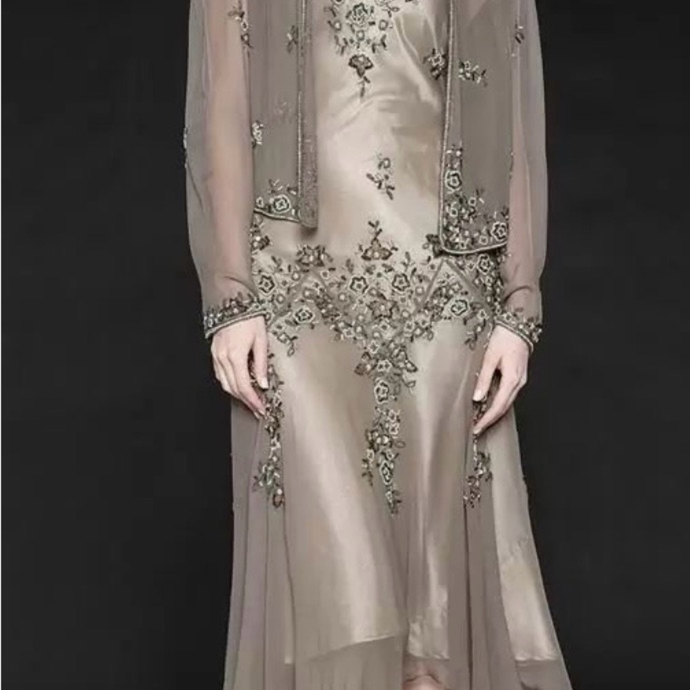 Scala 100% silk sleeveless dress with jacket  beading Dress in Taupe size 12